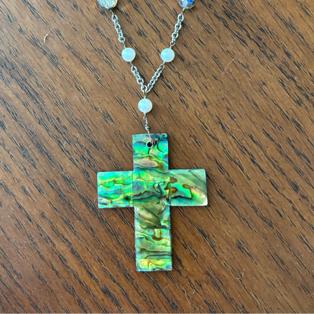 Abalone Shell Cross Pendant Necklace